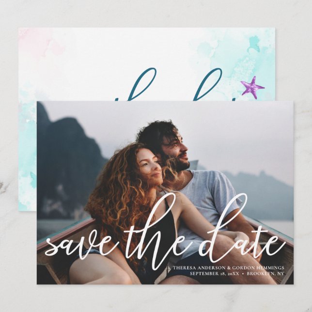 Invitation Corail Coral Reef Photo Enregistrer La Date (Devant / Derrière)