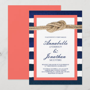 Invitation Corail de noeud nautique et Mariage de rayures de 
