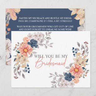 Invitation Corail de printemps Bleu marine Floral Veux-tu êtr