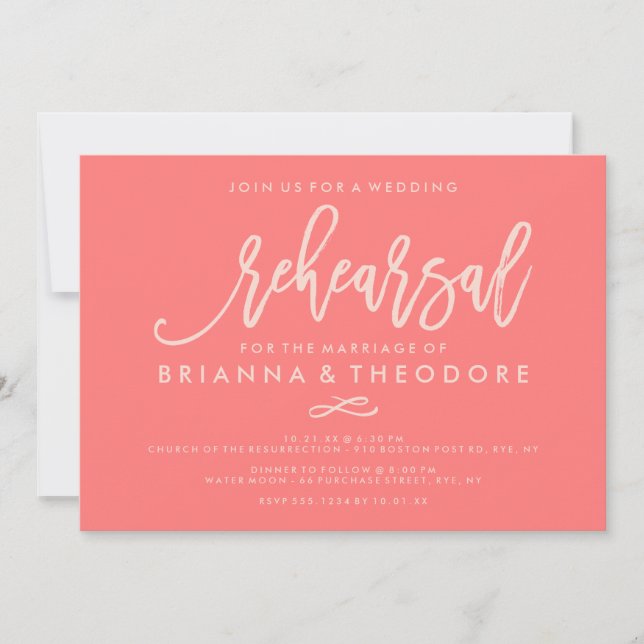 Invitation Corail de répétition Mariage à main chic (Devant)