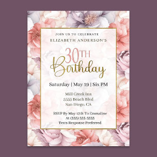 Invitation Corail Élégant et Pivoine Lavande 30e Anniversaire