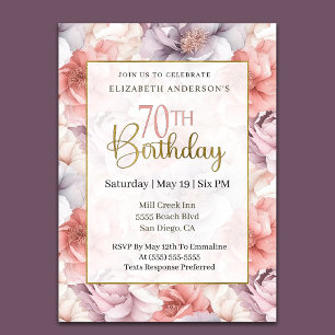 Invitation Corail Élégant et Pivoine Lavande 70e Anniversaire