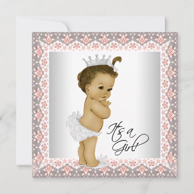 Invitation Corail et Gris Baby Girl Douche (Devant)