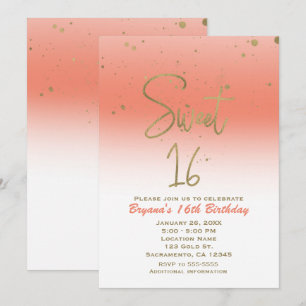 Invitation Corail et Or Moderne Glam Fête d'anniversaire SWEE