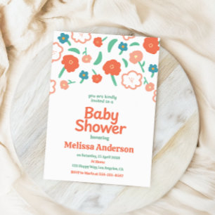 Invitation Corail et Turquoise Baby shower Floral moderne