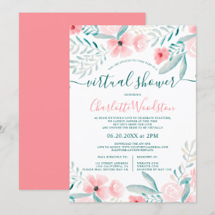 Invitation Corail floral watercolor script douche virtuelle