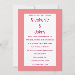 Invitation Corail Gras Clair Saumon Rose mignon Mariage