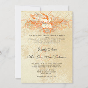 Invitation Corail & Gris Vintage Flourish Dove Mariage Invite