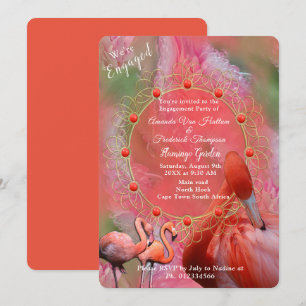 Invitation Corail, Herbe et Fleurs roses
