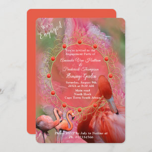 Invitation Corail, Herbe et Fleurs roses