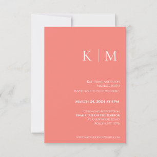 Invitation Corail rose et monogramme blanc-Mariage