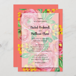 Invitation Corail rose jaune Mariage floral
