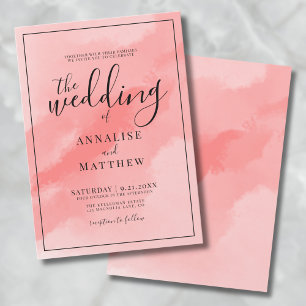Invitation Corail Rose Simple Élégant Mariage Aquarelle