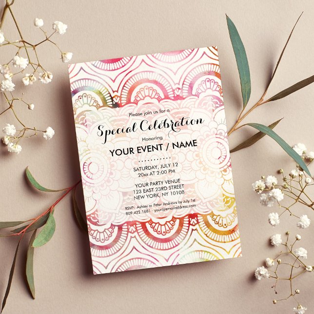 Invitation Corail rose vif moderne aquarelle mandala floral (Modern blush pink coral watercolor floral mandala)