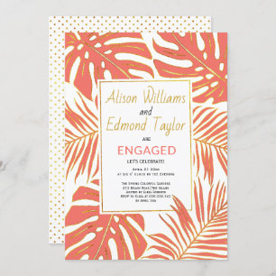 Invitation Corail tropical, fiançailles feuilles d'or