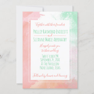 Invitation Corail tropical Neo Mint Mariage d'aquarelle