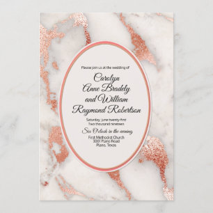Invitation Corail vivant et Rose marbré Mariage d'or