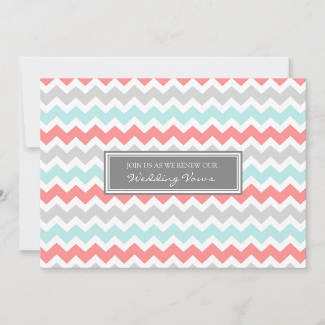 Invitation Coral Aqua Chevron Mariage Vow Renouvellement Invi (Devant)