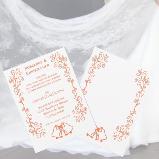 Invitation Coral Bells Scrollwork Design Mariage (Coral wedding invitation bells and scrollwork design)