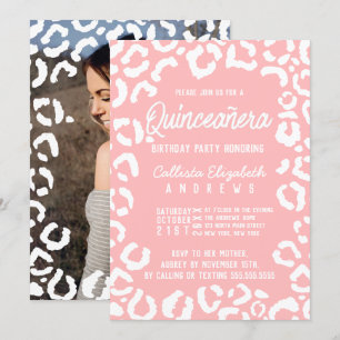 Invitation Coral blanc Cheetah Leopard Quinceañera Photo