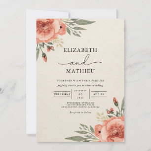 Invitation Coral Blush Mariage botanique Floral