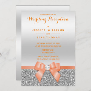 Invitation Coral Bow Romantique, Réception Parties scintillan
