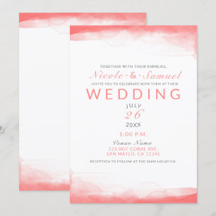 Invitation Coral chaud Bright Watercolor Moderne Chic Mariage