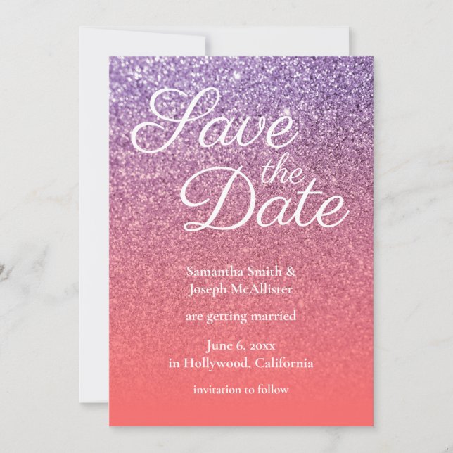 Invitation Coral et Amethyst Ombre Parties scintillant Enregi (Devant)