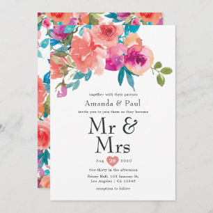 Invitation Coral et Fandango Floral M. et Mme Mariage