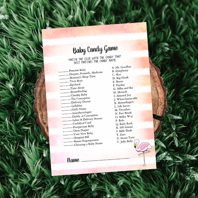 Invitation Coral Flamant rose rayé Baby Candy Douche Jeu (Créateur téléchargé)