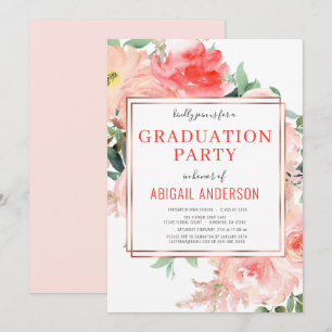 Invitation Coral Floral Peach Moderne 2023 Grad Party