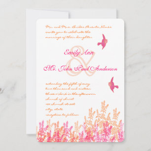 Invitation Coral & Fuchsia Fleur Vintage Mariage d'oiseaux In
