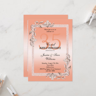 Invitation Coral Gem & Glitter 35e Anniversaire de Mariage In