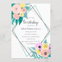 Coral Jaune Floral Aquarelle Geo Frame Anniversair