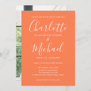 Invitation Coral Modern Signature Script Mariage photo