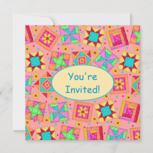 Invitation Coral Orange Jaune Patchwork Quilot Bloc Art