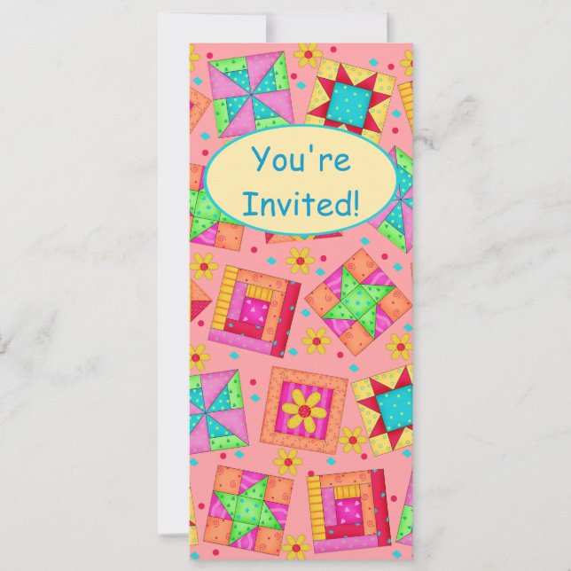 Invitation Coral Orange Patchwork Quilt Block Art (Devant)