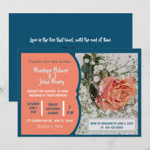 Invitation Coral Peach Turquoise White Floral Rose