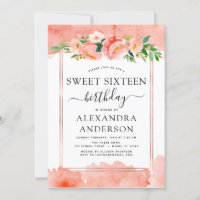 Coral Pêche Sweet sixteen floral 16 Anniversaire