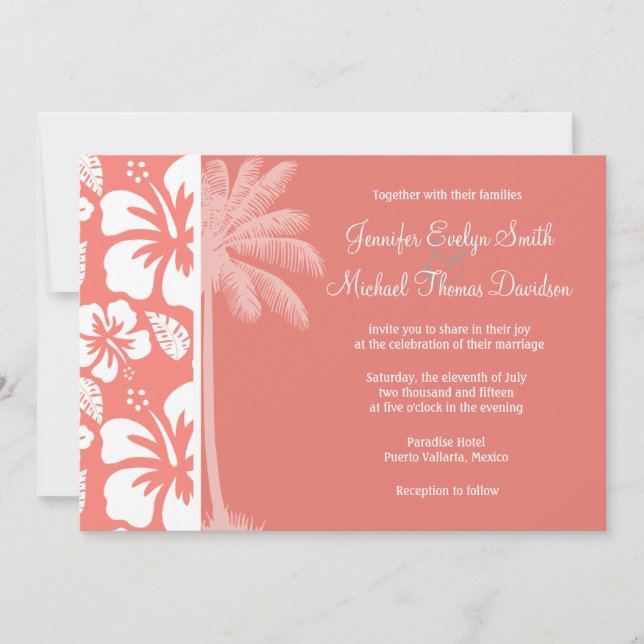 Invitation Coral Pink Tropical Hibiscus; Summer Palm (Devant)
