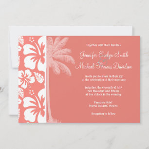 Invitation Coral Pink Tropical Hibiscus; Summer Palm