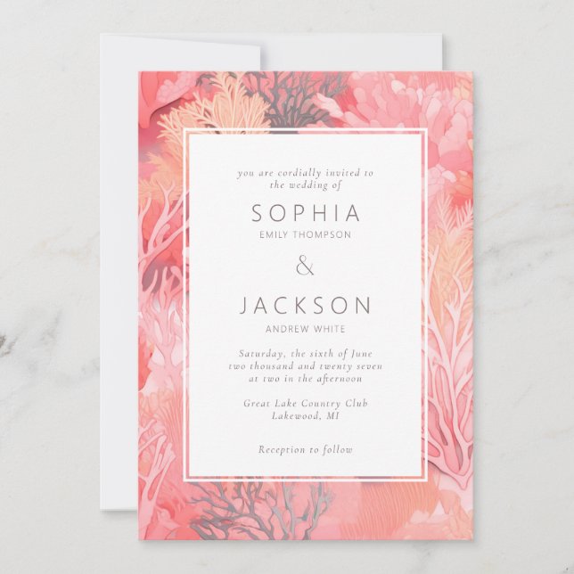Invitation Coral Reef Blush Vibrant Mariage (Devant)