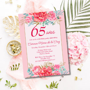 Invitation Coral rose Florals Espagnol 65ème anniversaire