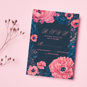 Invitation Coral rose marine bleu aquarelle floral RSVP