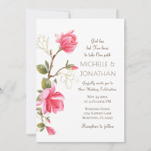 Invitation Coral rose or Magnolia Floral Mariage chrétien