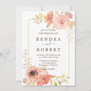 Invitation Coral rose rose et or Mariage floral