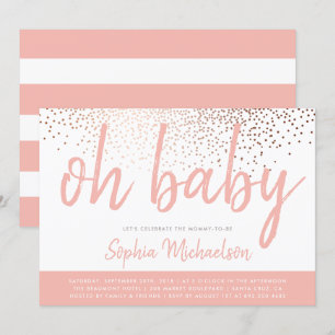 Invitation Coral rose & Rose Gold Confetti Oh Baby shower