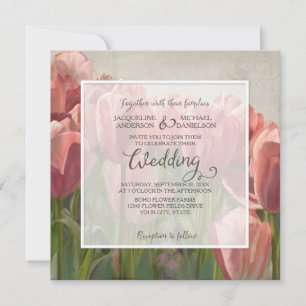 Invitation Coral rose Tulip Printemps Mariage Bois Bois Bois