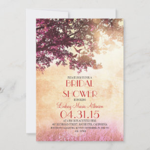 Invitation Coral rose vieux chêne & inséparables nuptiale dou