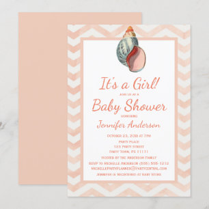 Invitation Coral Seashell Baby shower fille garçon
